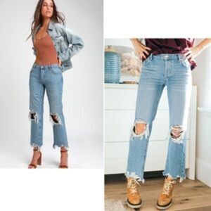 FREE PEOPLE DISTRESSED MAGGIE STRAIGHT JEAN DENIM 30